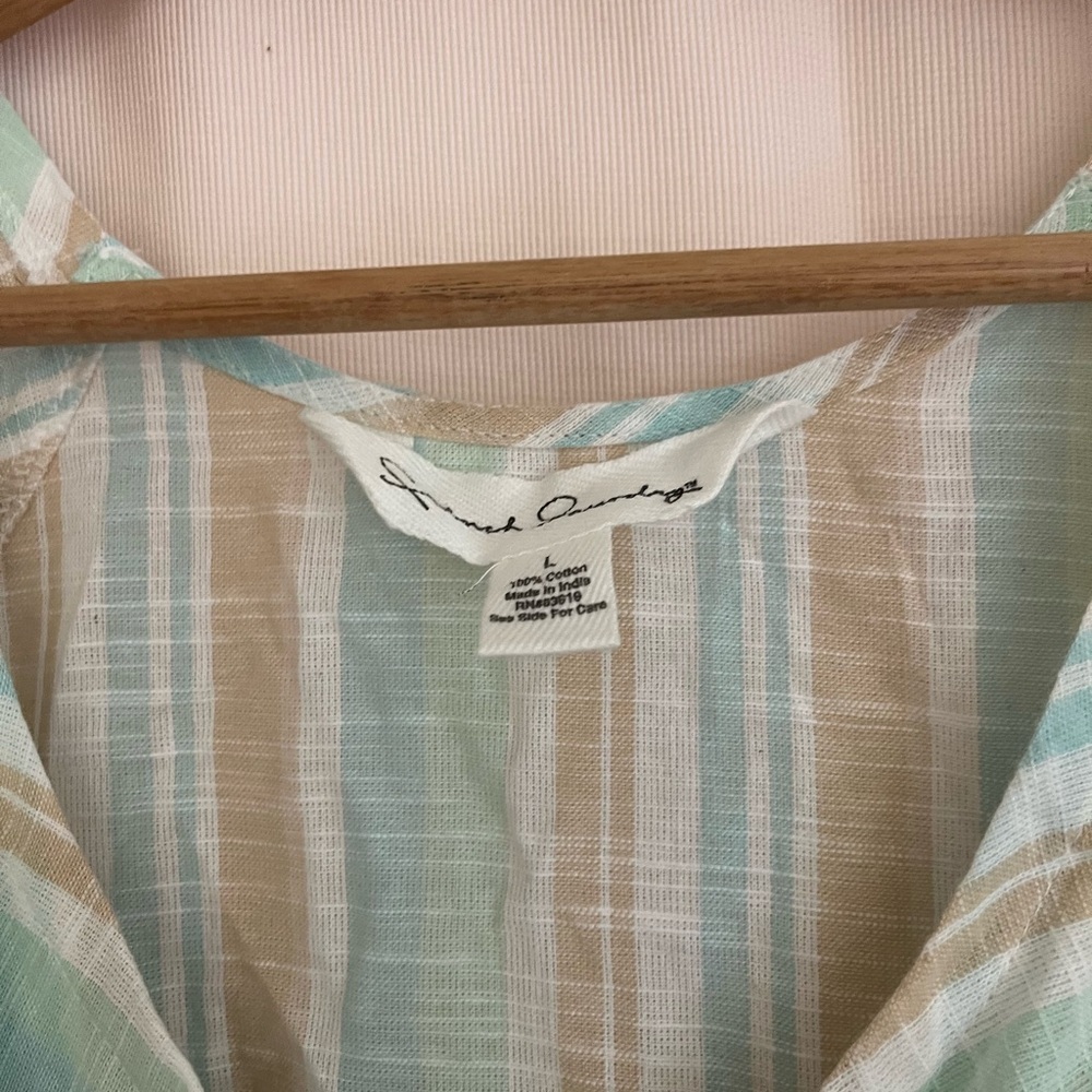 French Laundry Green Blue Ruffled Bib Collar Blouse - Picture 7 of 8